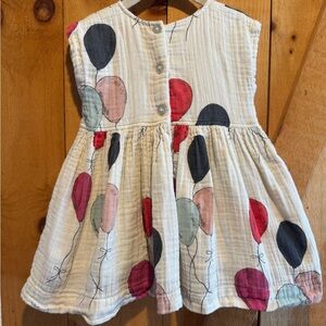 Pink Chicken Cotton Gauze Adeline Birthday Dress in Multi Balloon Print, 2Y